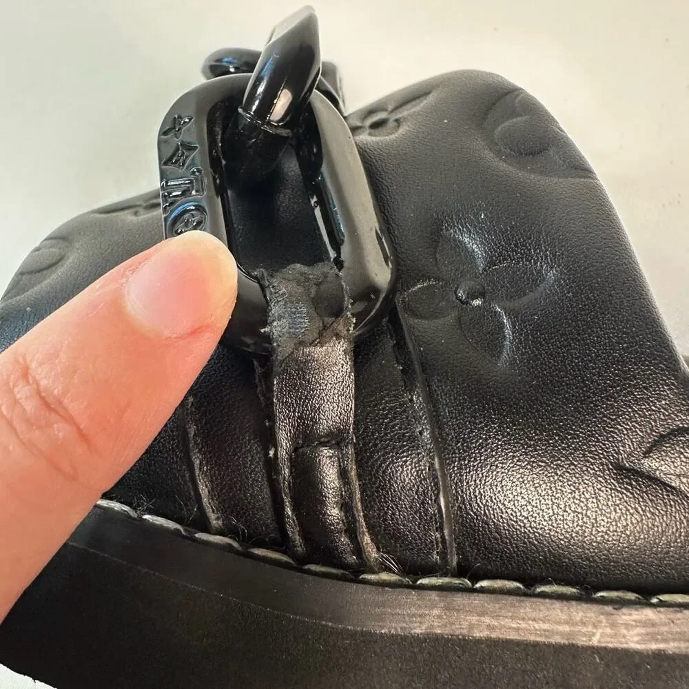 LOUIS VUITTON Sunset Flat Comfort Mule Slide Sandal Size 39 Black Monogram